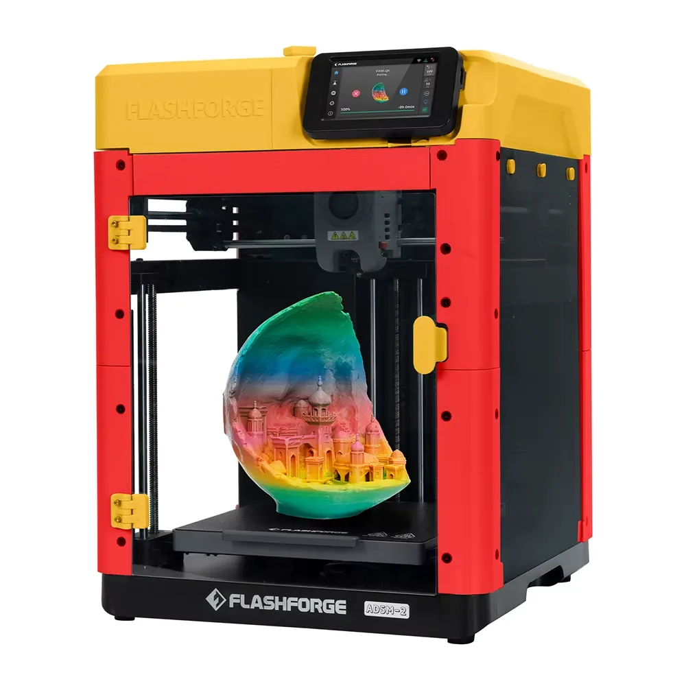 Adventurer 5M shown with a colored aftermarket-style enclosure; not the standard open-frame configuration