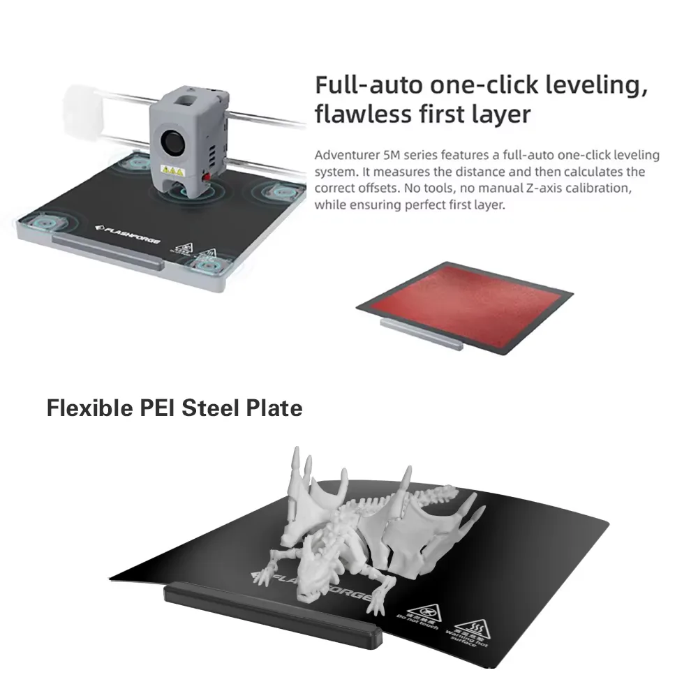 Seller illustration of auto leveling and flexible PEI build plate