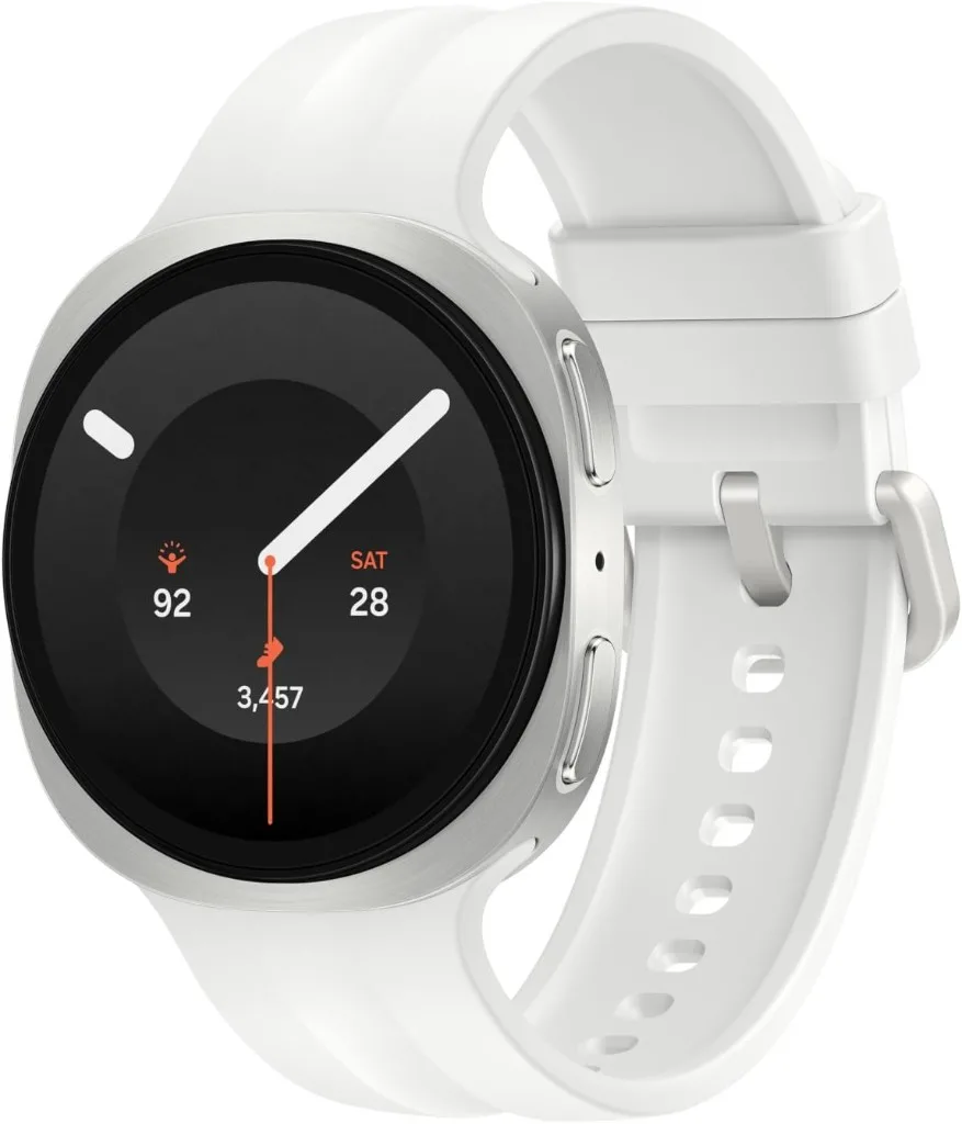 Samsung Galaxy Watch9 in Cream, 40mm, with a light strap and silver bezel