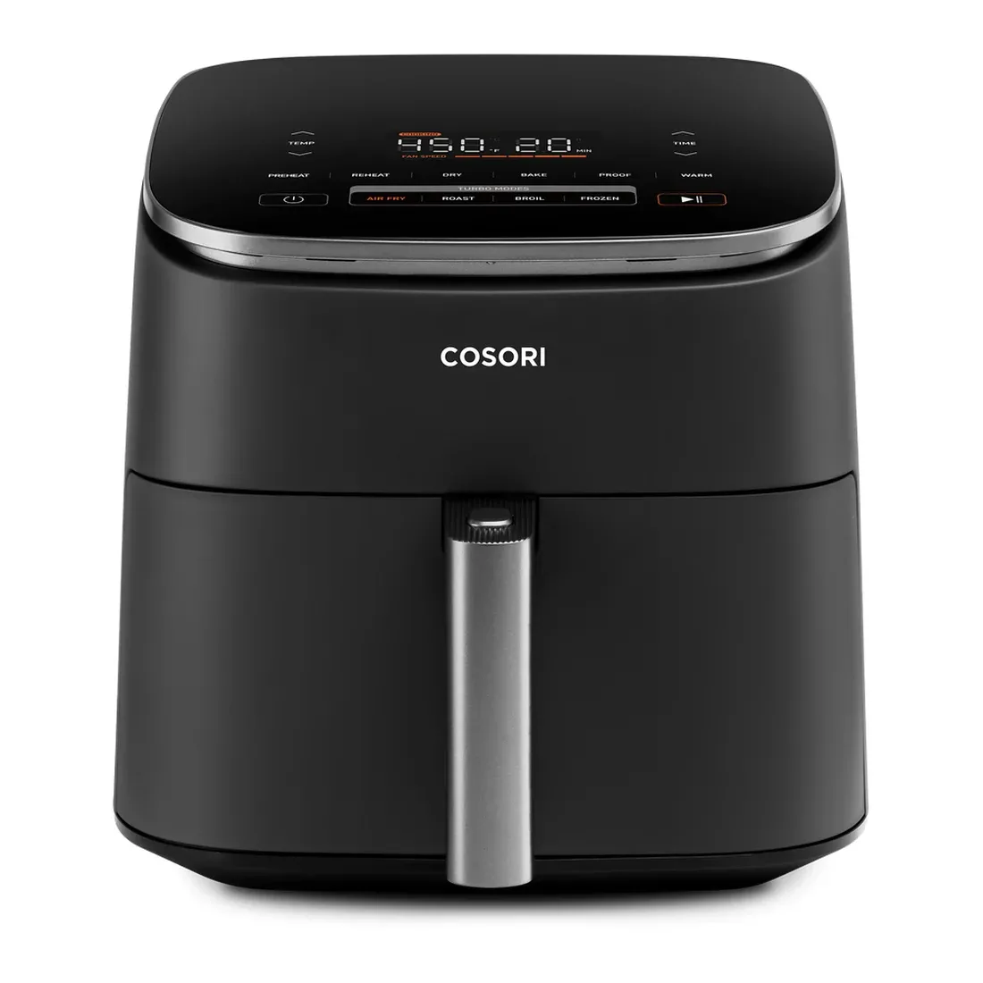 Basket air fryer example: black COSORI TurboBlaze 6-quart with pull-out drawer
