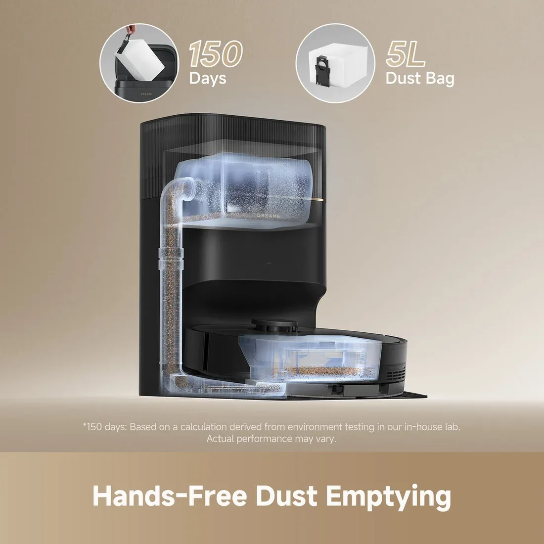 Dreame D20 Pro Plus auto-empty dock with 5L dust bag, manufacturer image