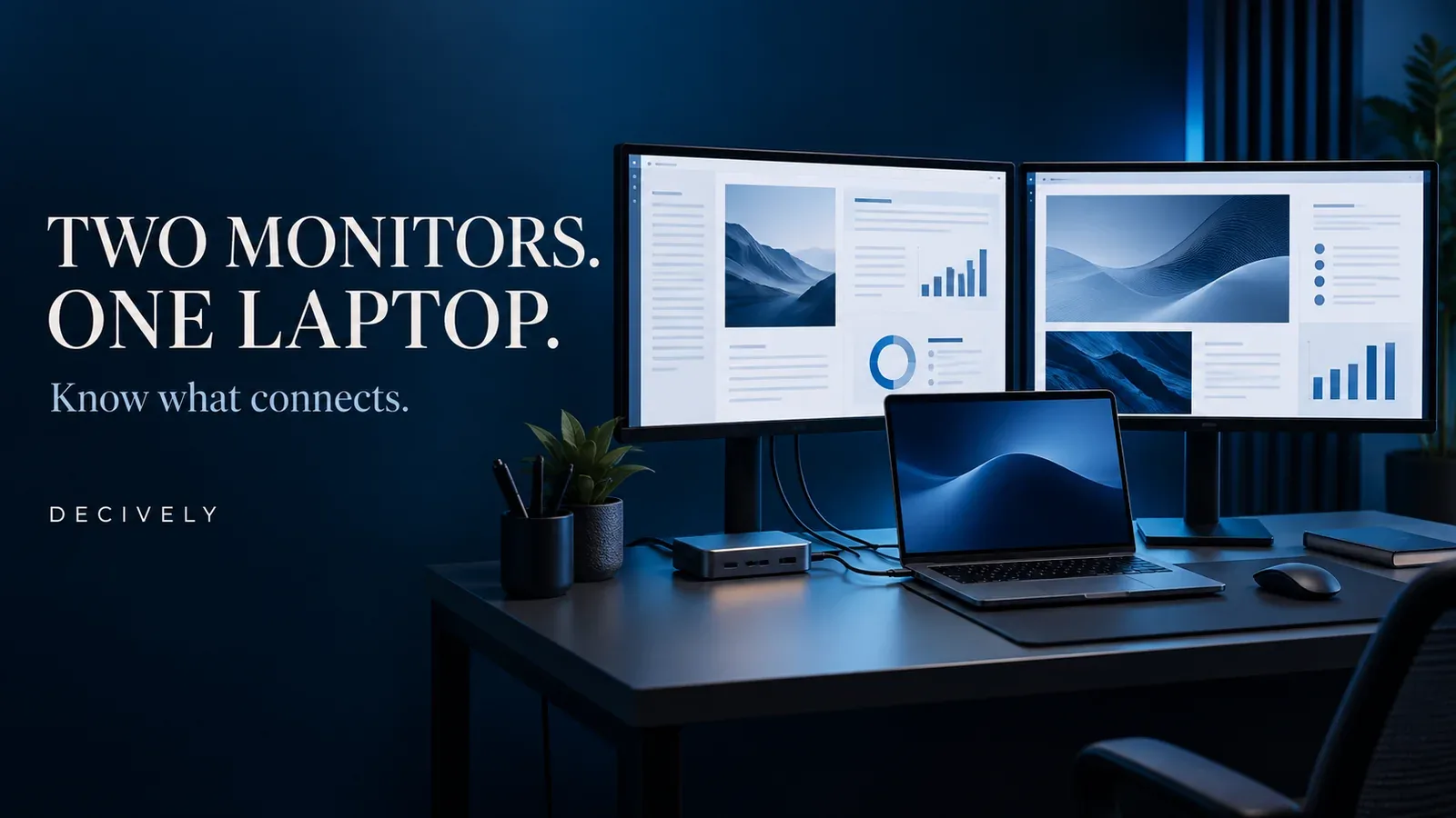 Laptop connected to two external monitors — Decively setup guide
