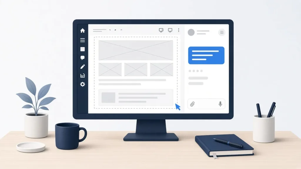 A WordPress screen with an AI chat panel building a page layout
