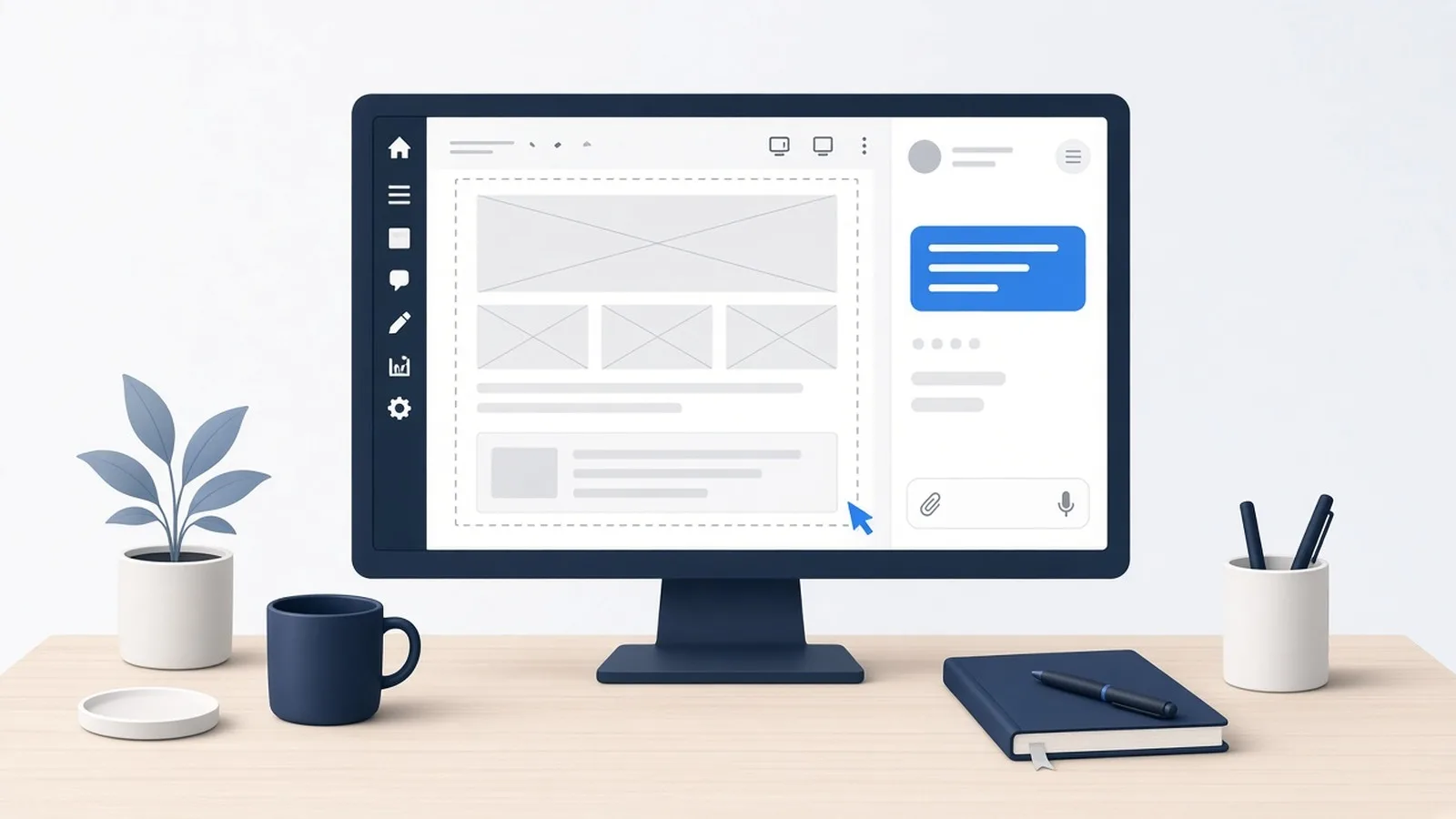 A WordPress screen with an AI chat panel building a page layout