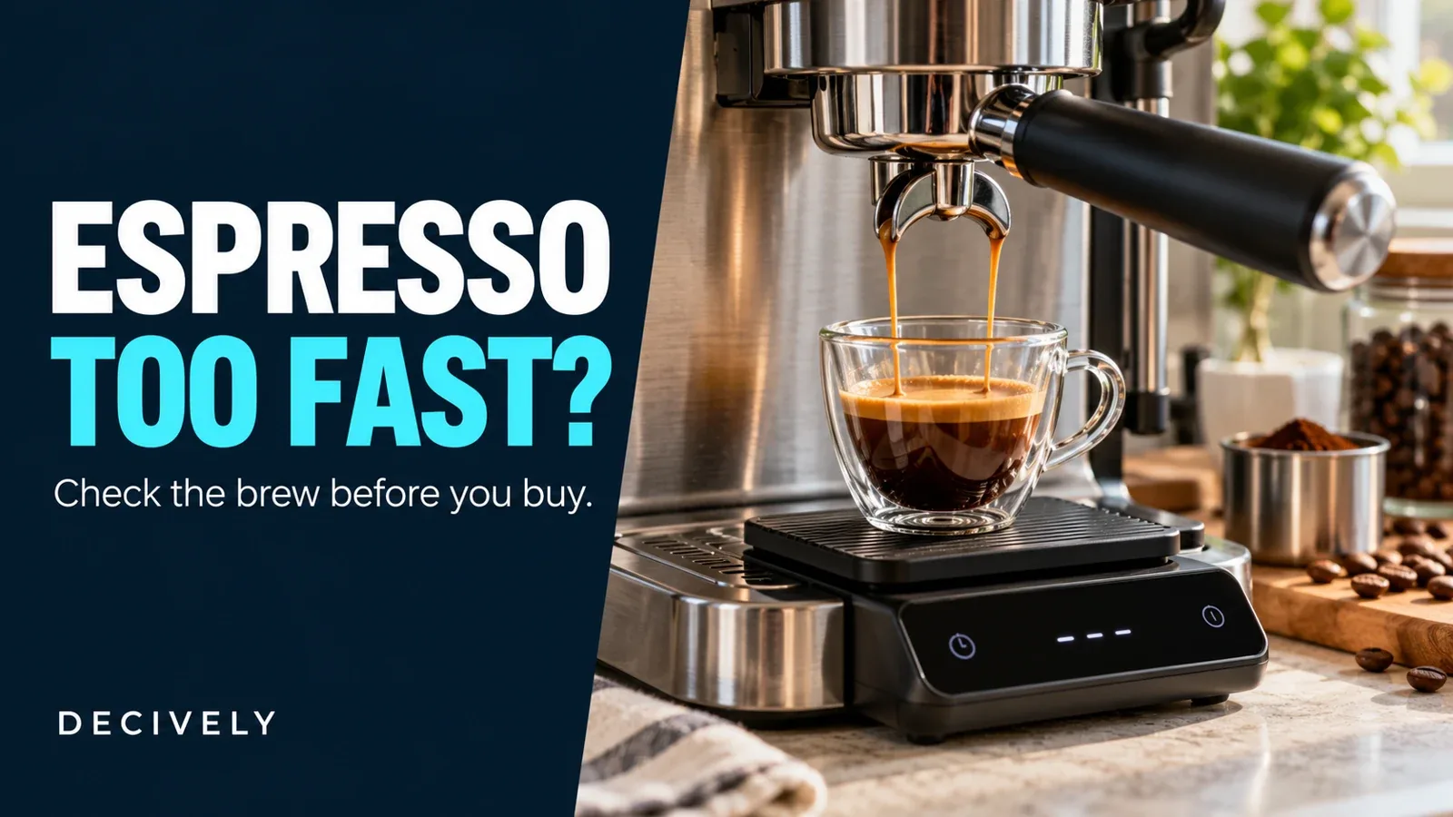 Espresso running too fast: illustrated home espresso setup with a cup on a scale