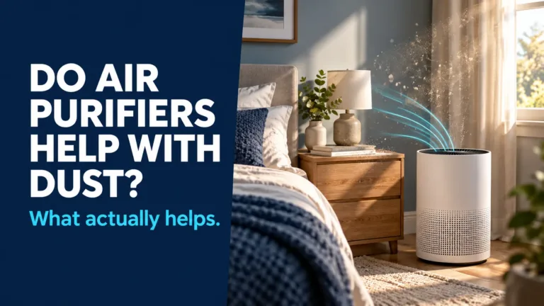 Do air purifiers help with dust? Bedroom air purifier and dust illustration.