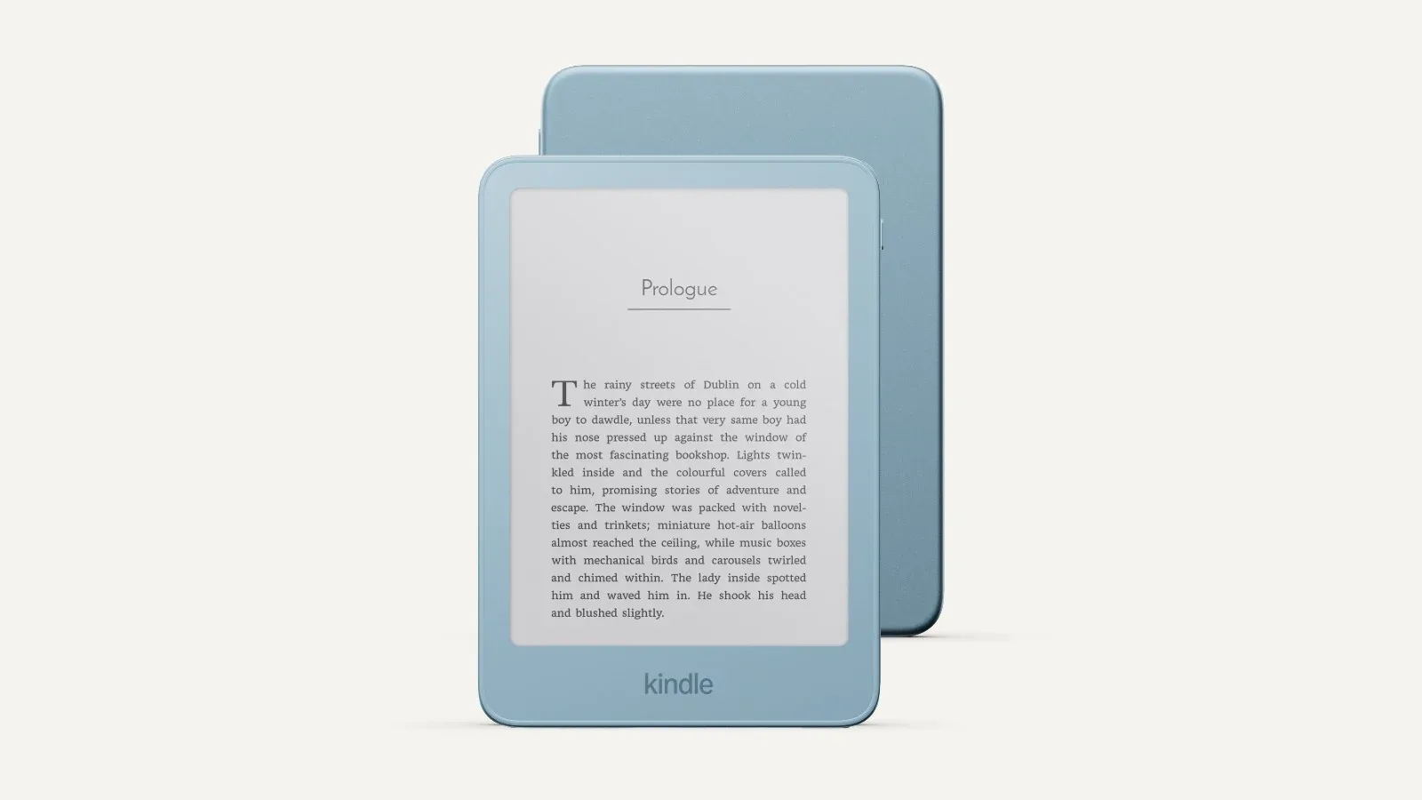 Front and aluminum rear panel of the 2026 Kindle in Alpine Sky