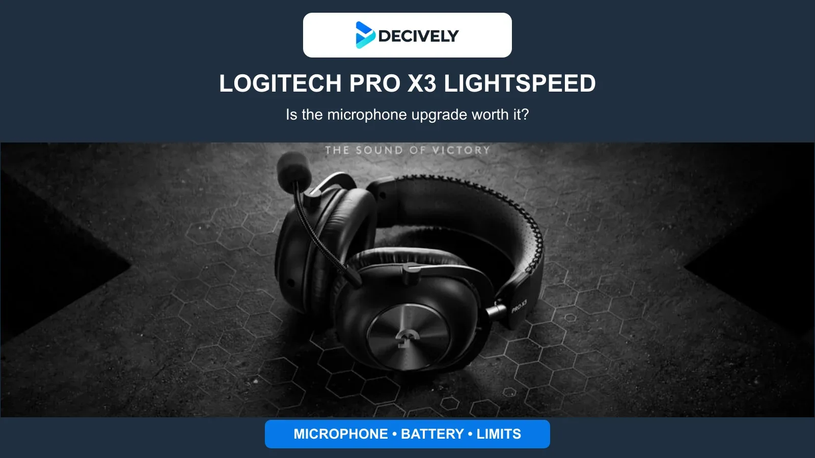 Genuine black Logitech PRO X3 LIGHTSPEED headset with its boom microphone and the official Decively logo