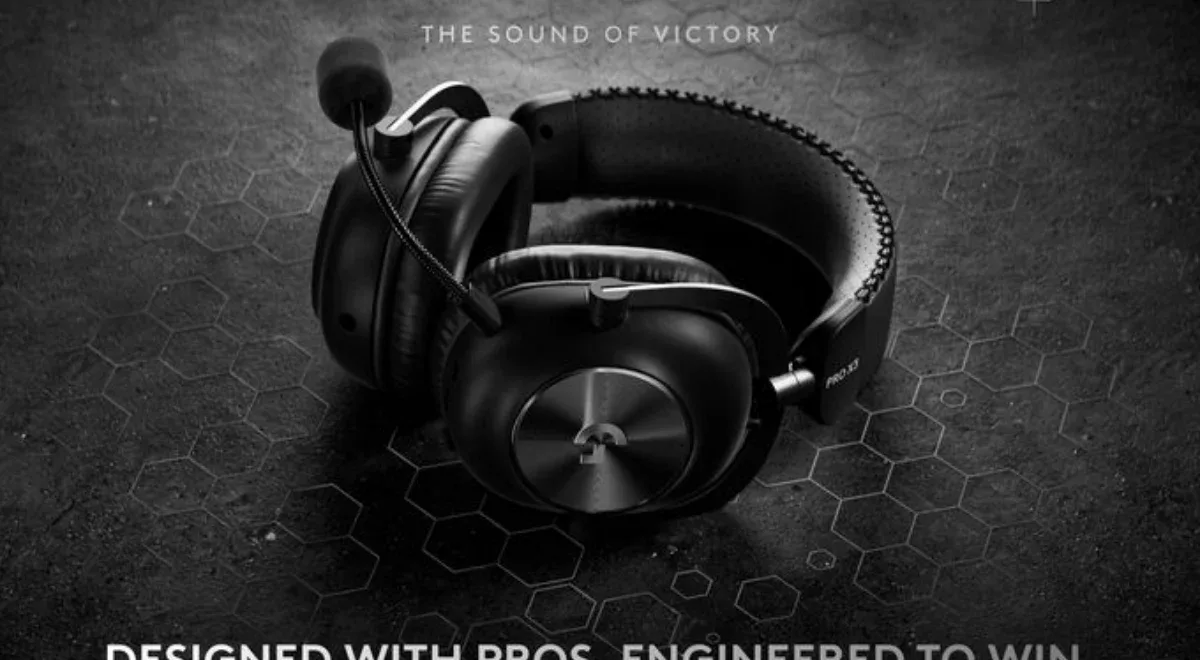 Genuine black Logitech PRO X3 LIGHTSPEED headset with its detachable boom microphone and perforated headband