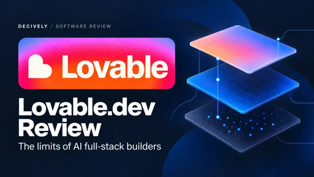 Lovable logo with an abstract software stack — Decively editorial review