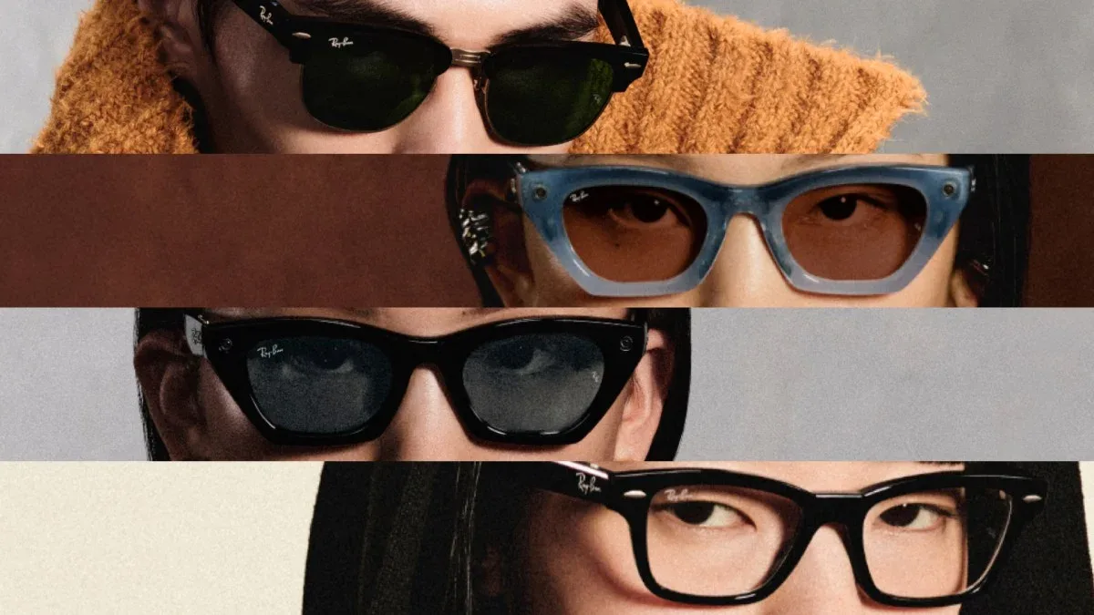 Four people wearing different frames from the Meta AI glasses lineup