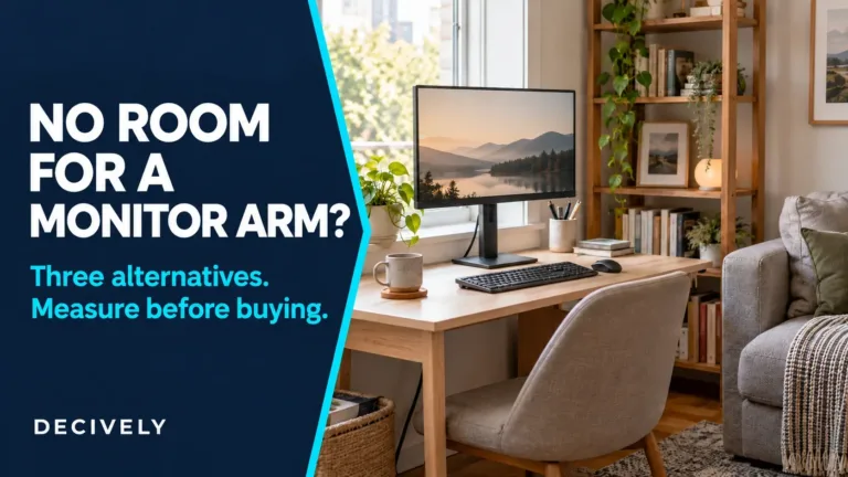 Monitor arm alternatives for a small apartment desk with a freestanding monitor stand