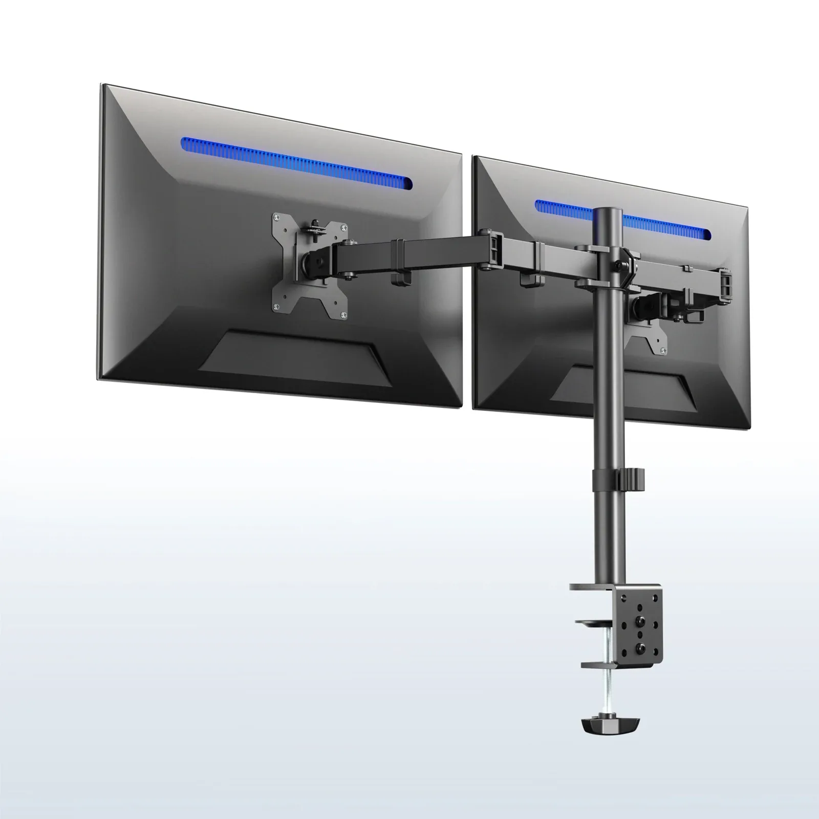 Black VIVO STAND-V002 dual monitor desk mount; manufacturer image
