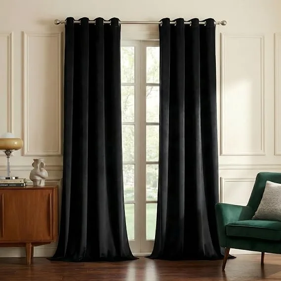 NICETOWN black velvet curtain pair with grommets.