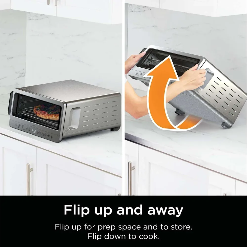 Ninja Flip SP151 horizontal on a counter and being raised upright for storage