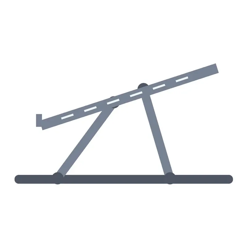 Illustration of an adjustable, foldable aluminum laptop stand with a vented top panel.