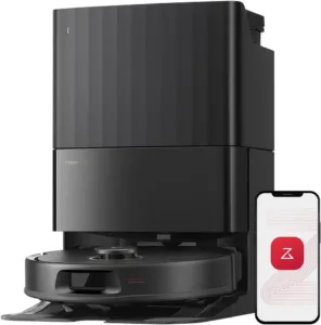 Black Roborock Qrevo S5V robot vacuum with multifunctional dock