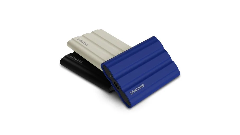 Samsung T7 Shield portable SSDs in Black, Beige and Blue