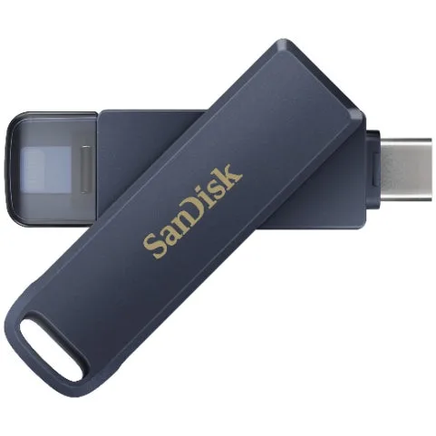 SanDisk Phone Drive for iPhone in Metallic Blue with Lightning and USB-C connectors