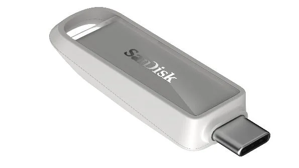 SanDisk Phone Drive with USB-C in Arctic White, showing its USB-C connector