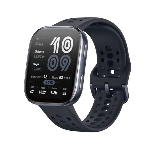 Amazfit Bip 6 with a black strap