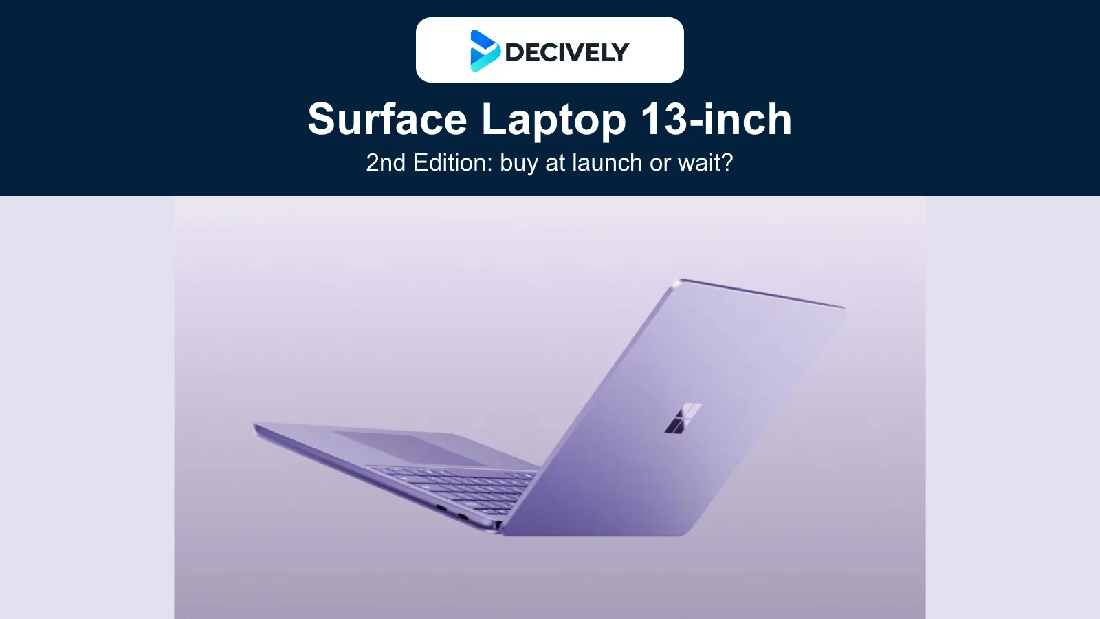 Official Microsoft Surface Laptop 13-inch second-edition product image in Violet, framed with the actual Decively logo.